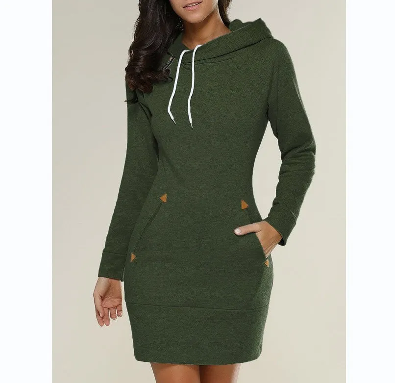 Stylish Hooded Zipper Pullover Mid-length Dress Dresses