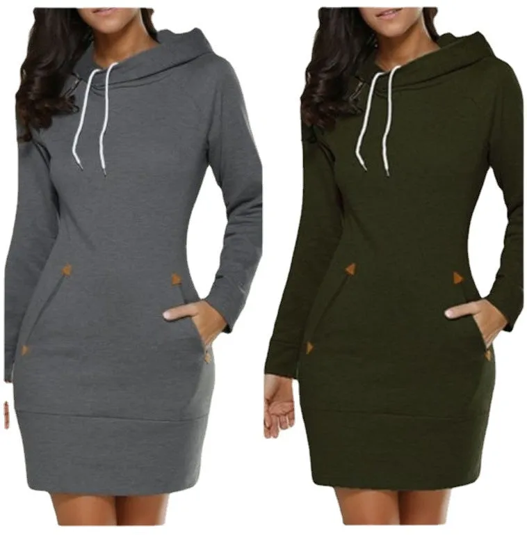 Stylish Hooded Zipper Pullover Mid-length Dress Dresses