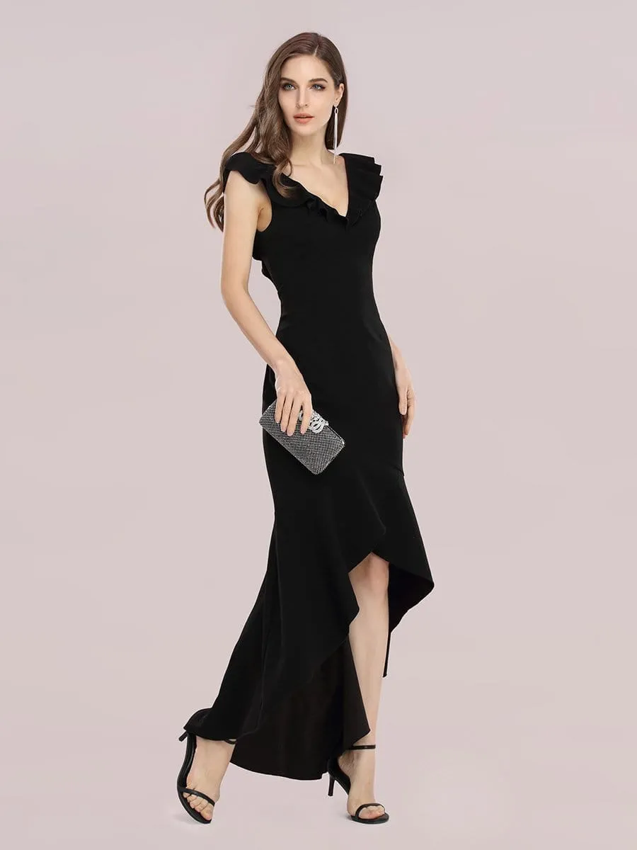Stylish Maxi V Neck High-Low Fishtail Party Dress