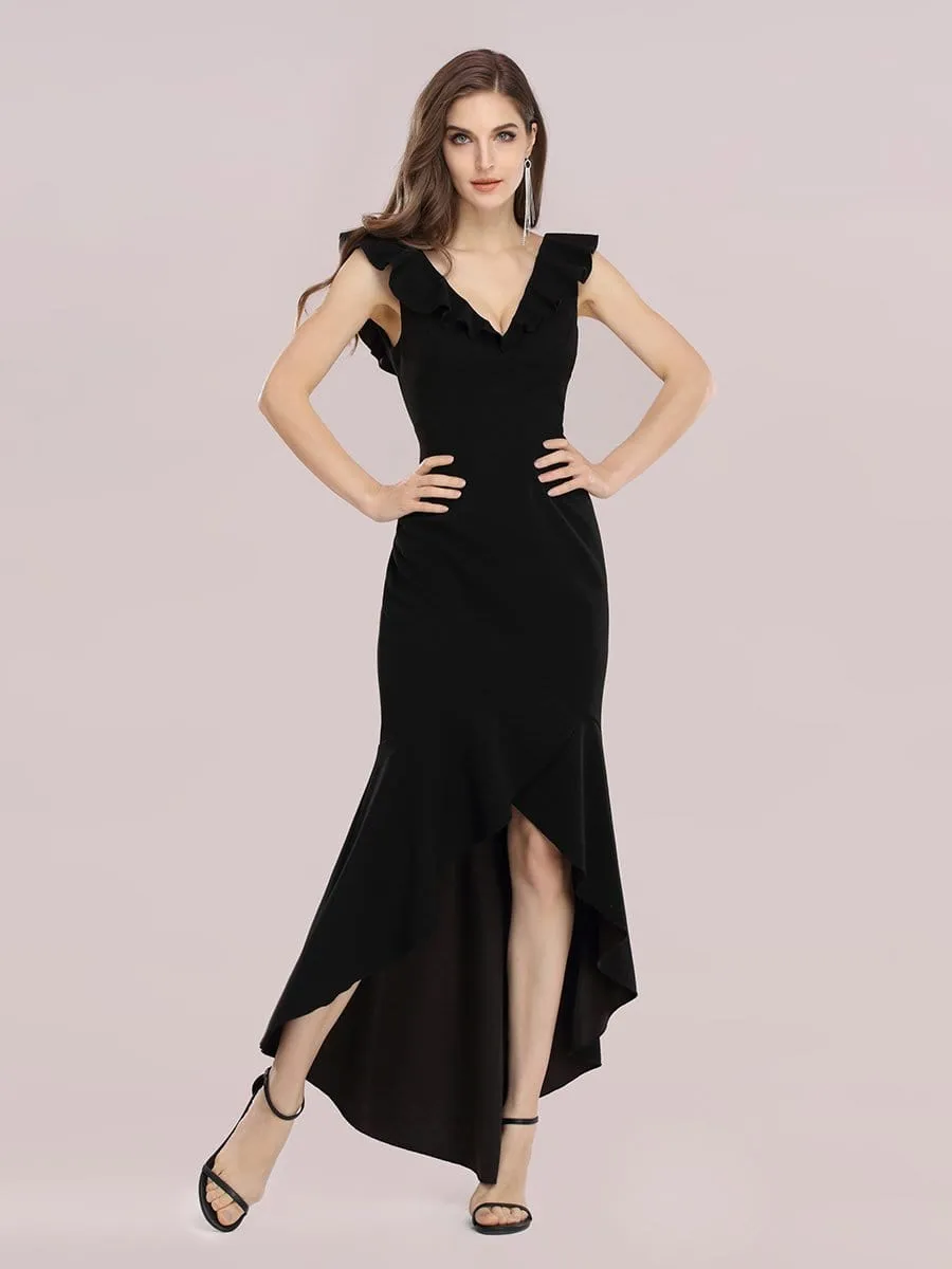 Stylish Maxi V Neck High-Low Fishtail Party Dress