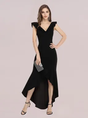Stylish Maxi V Neck High-Low Fishtail Party Dress