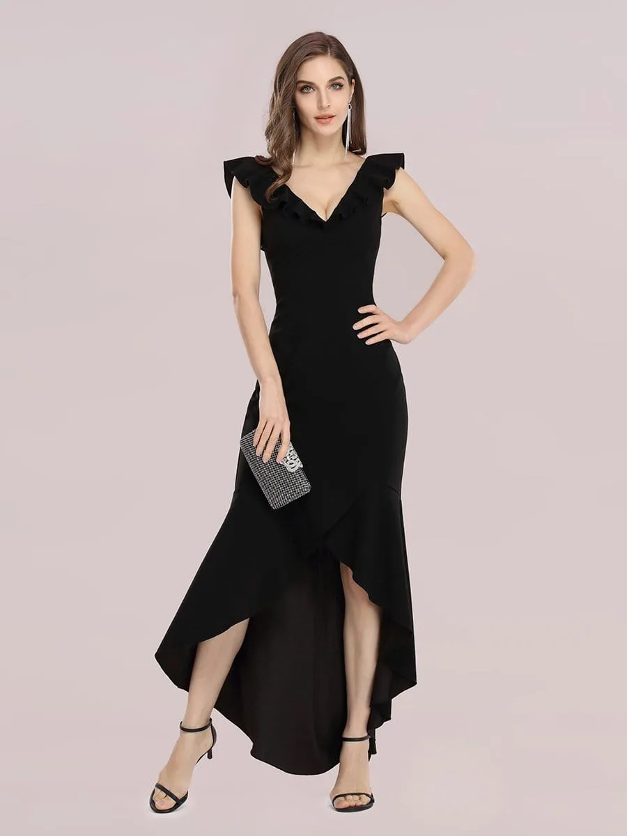 Stylish Maxi V Neck High-Low Fishtail Party Dress