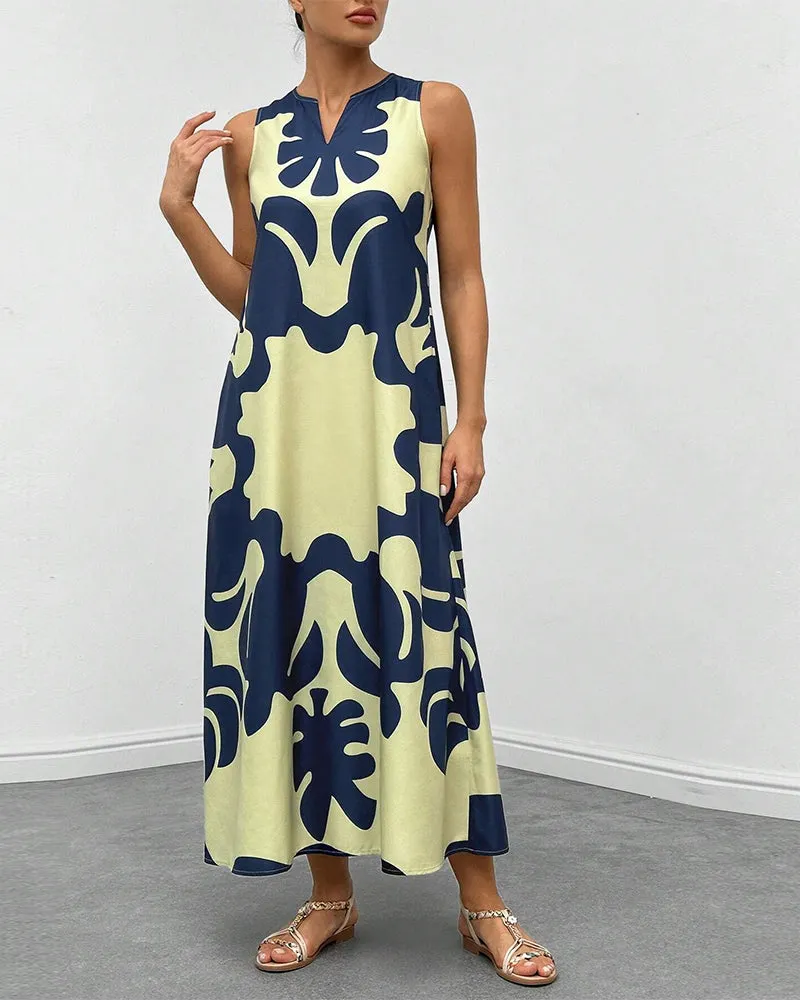 Stylish pocket print tank top dress