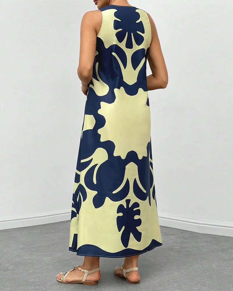 Stylish pocket print tank top dress