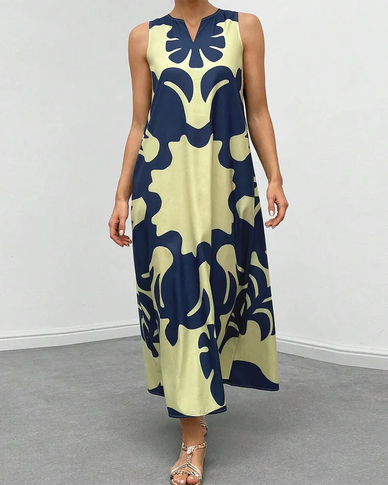 Stylish pocket print tank top dress