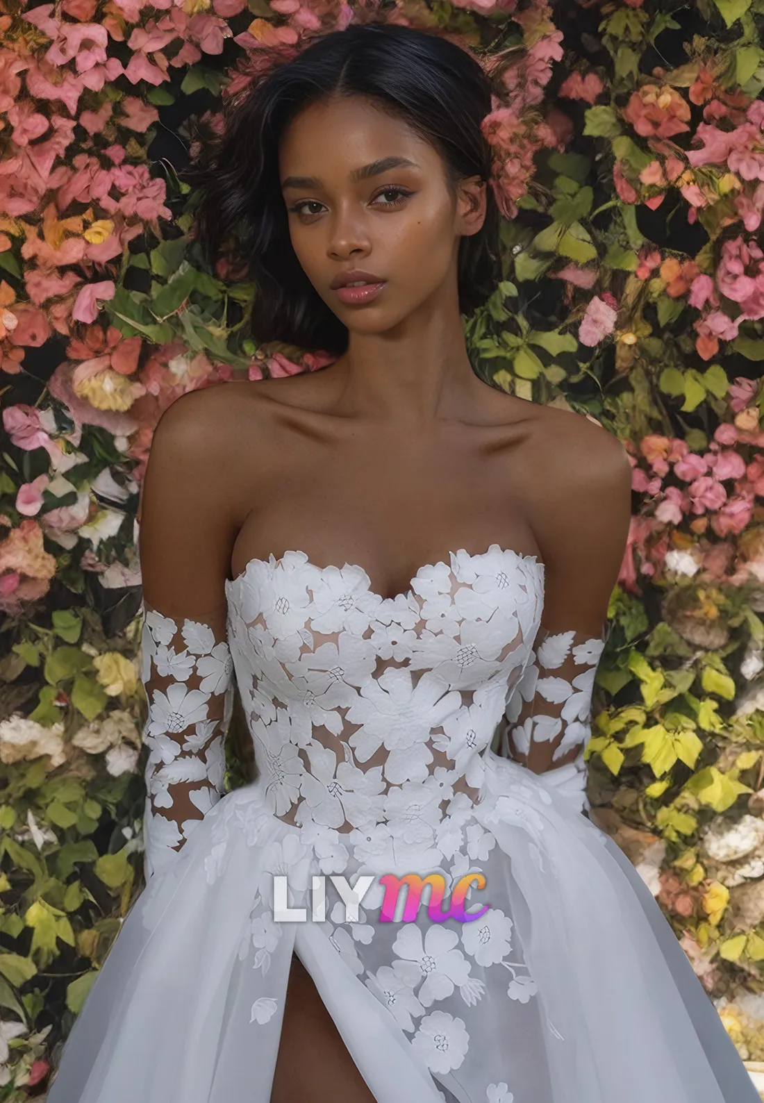 Sweetheart Strapless Appliques Tulle A-Line Wedding Dress