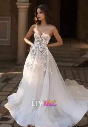 Sweetheart Strapless Floral Embellished A-Line Wedding Dress