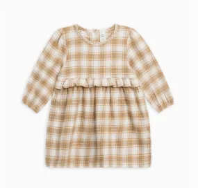 Sydney Flannel Ruffle Dress - Latte Plaid