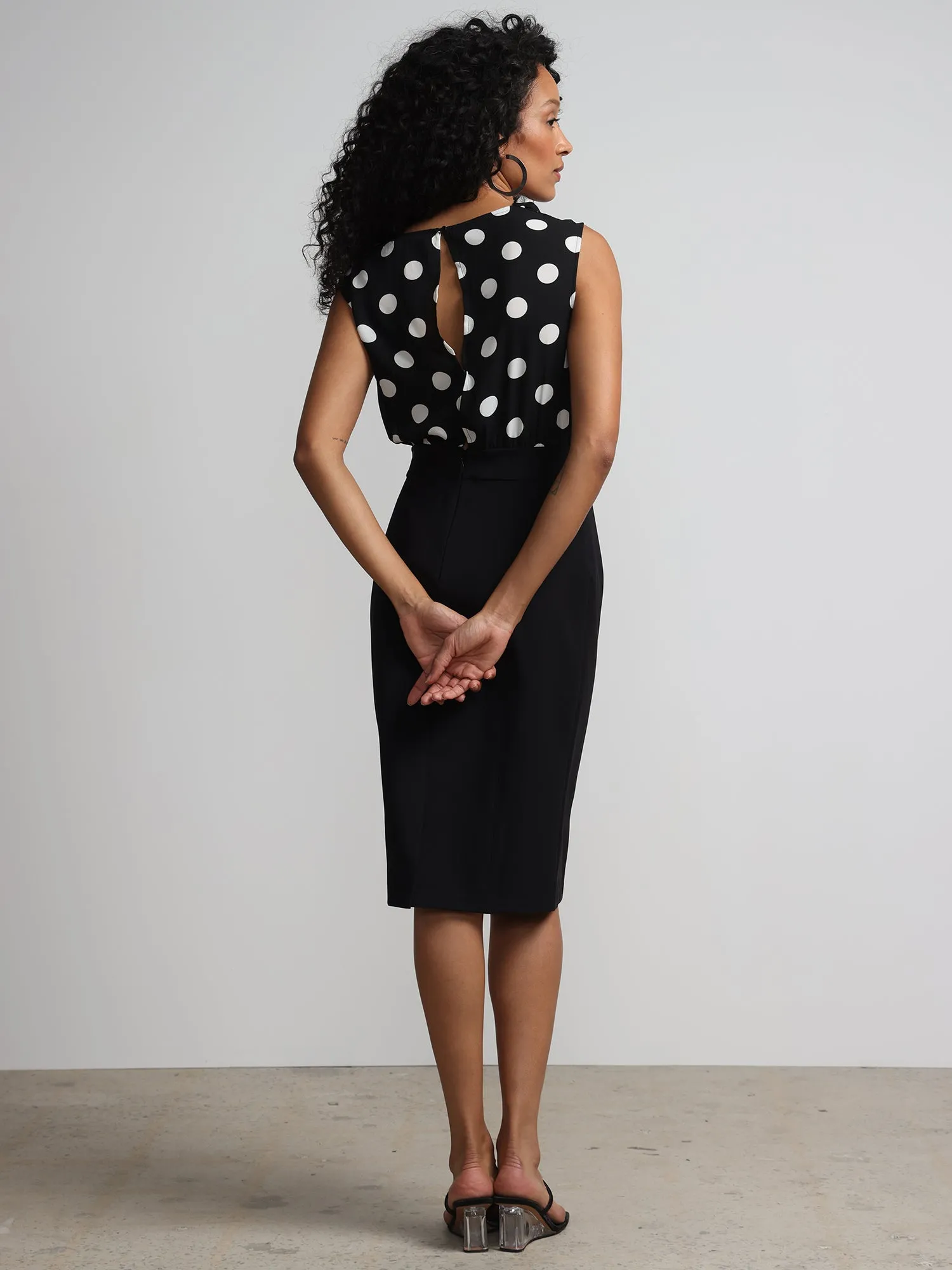 Tall Polka-Dot Print V-Neck Sheath Dress - Fit To Flatter