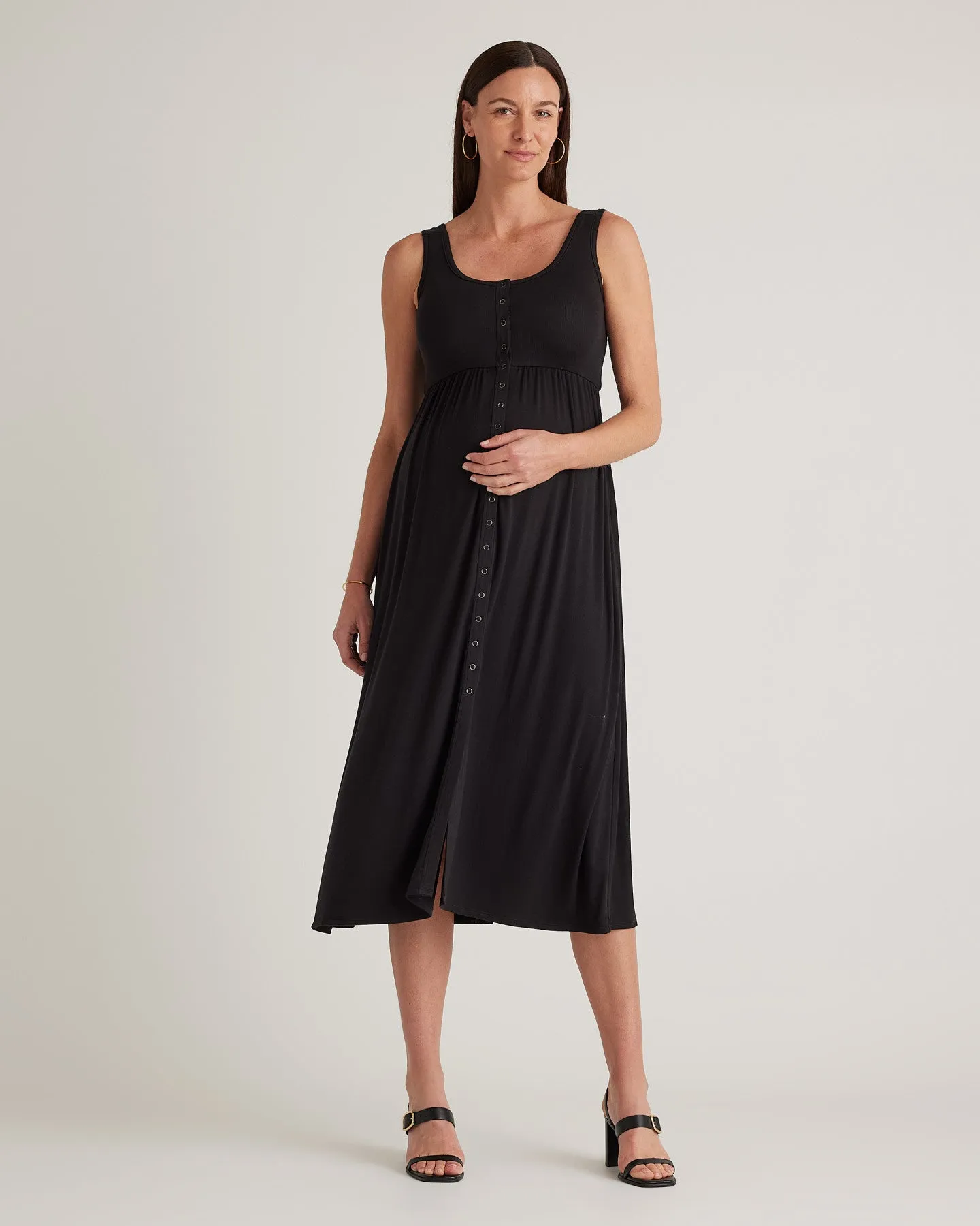 Tencel Rib Maternity & Nursing Button Front Tank Dress