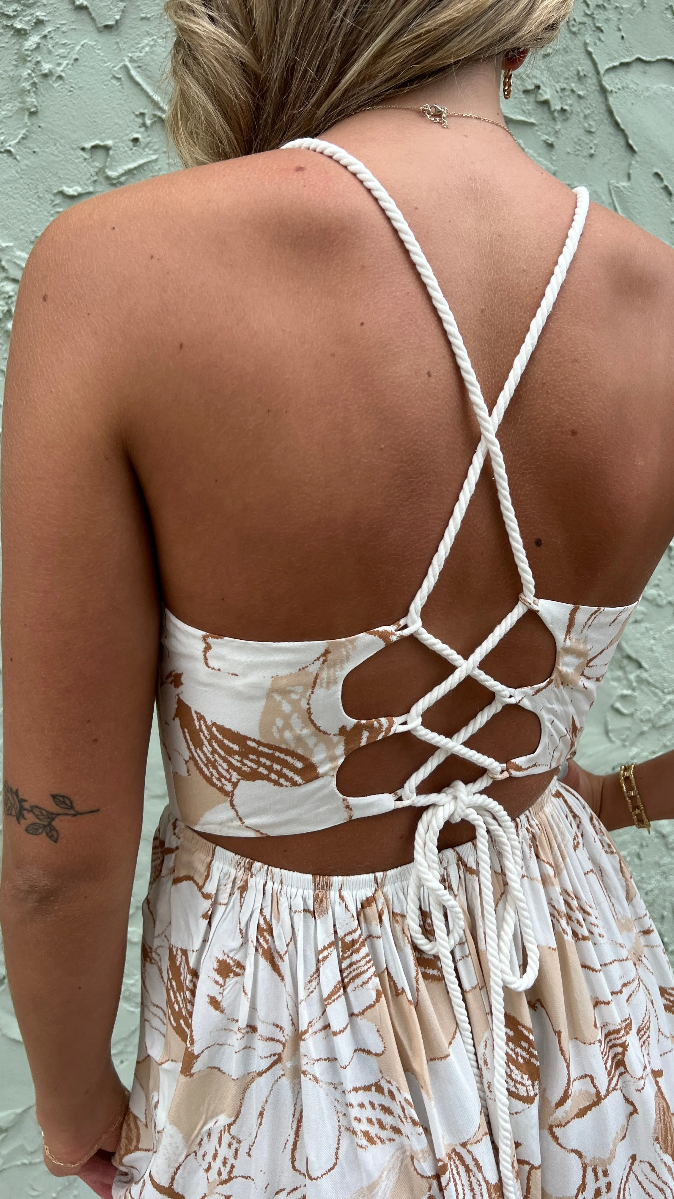 Tonal Tropical Rope Tie Back Dress