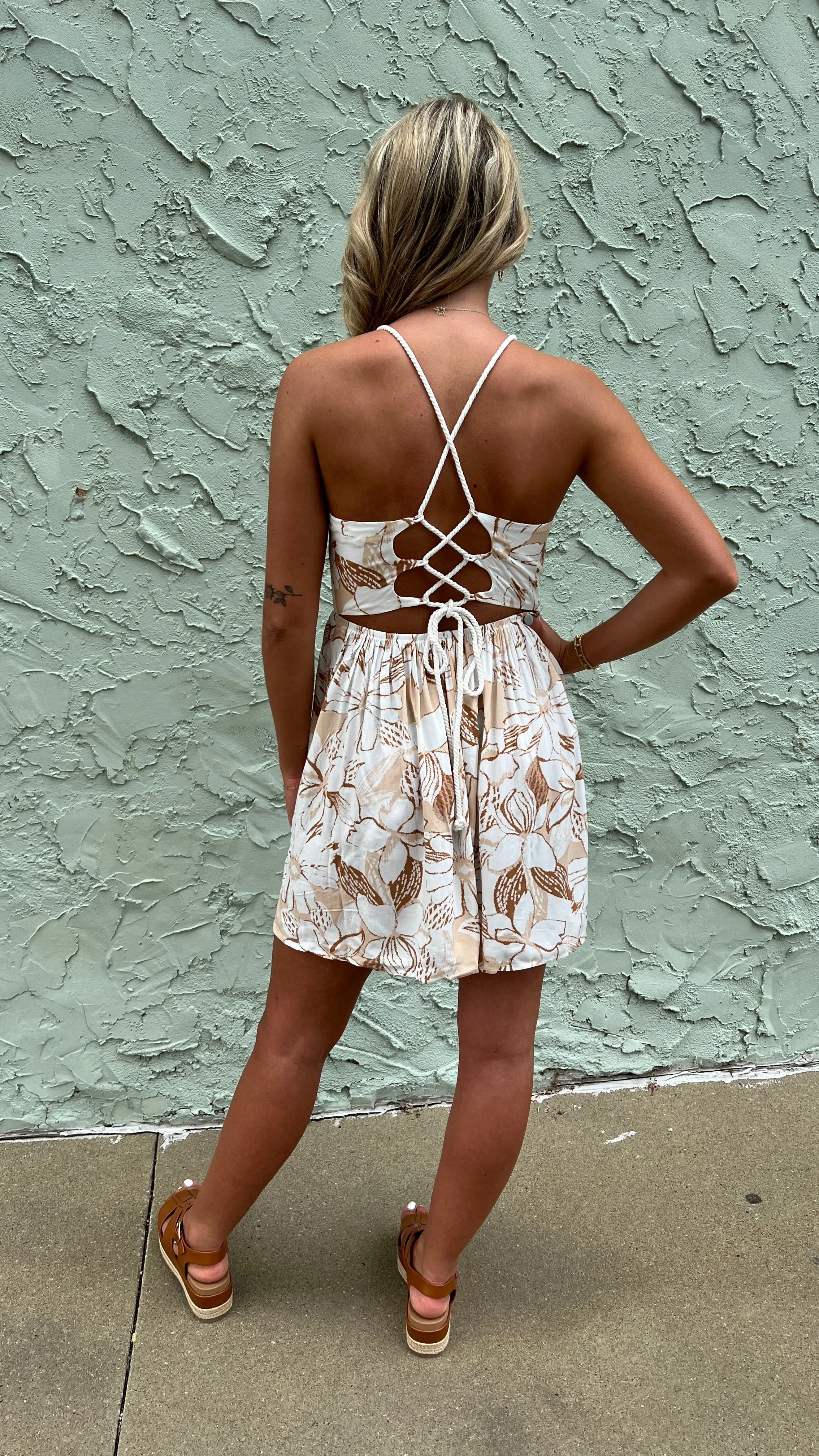 Tonal Tropical Rope Tie Back Dress