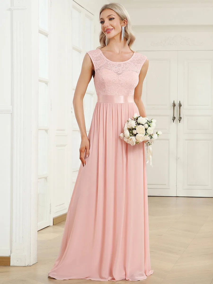 V Back Belted Lace & Chiffon Wholesale Bridesmaid Dresses