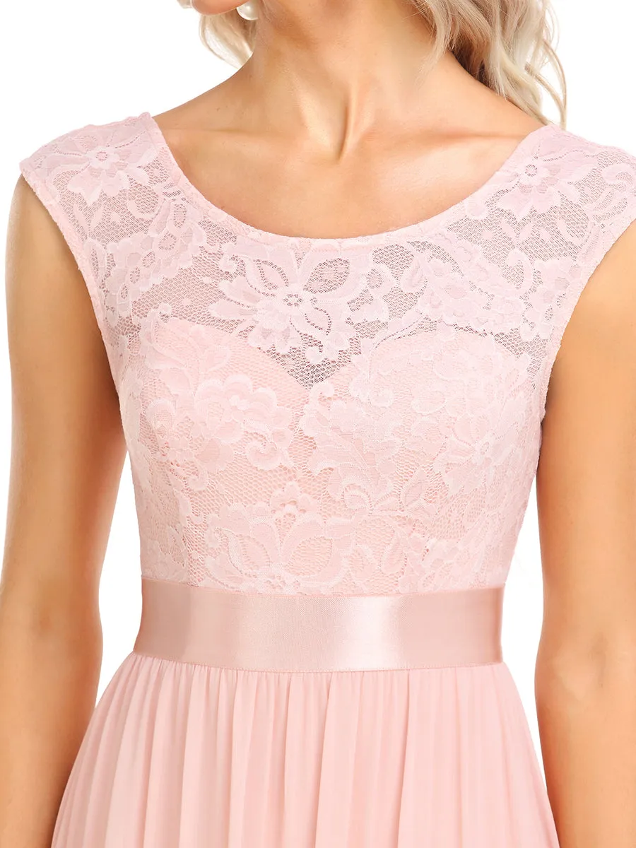 V Back Belted Lace & Chiffon Wholesale Bridesmaid Dresses