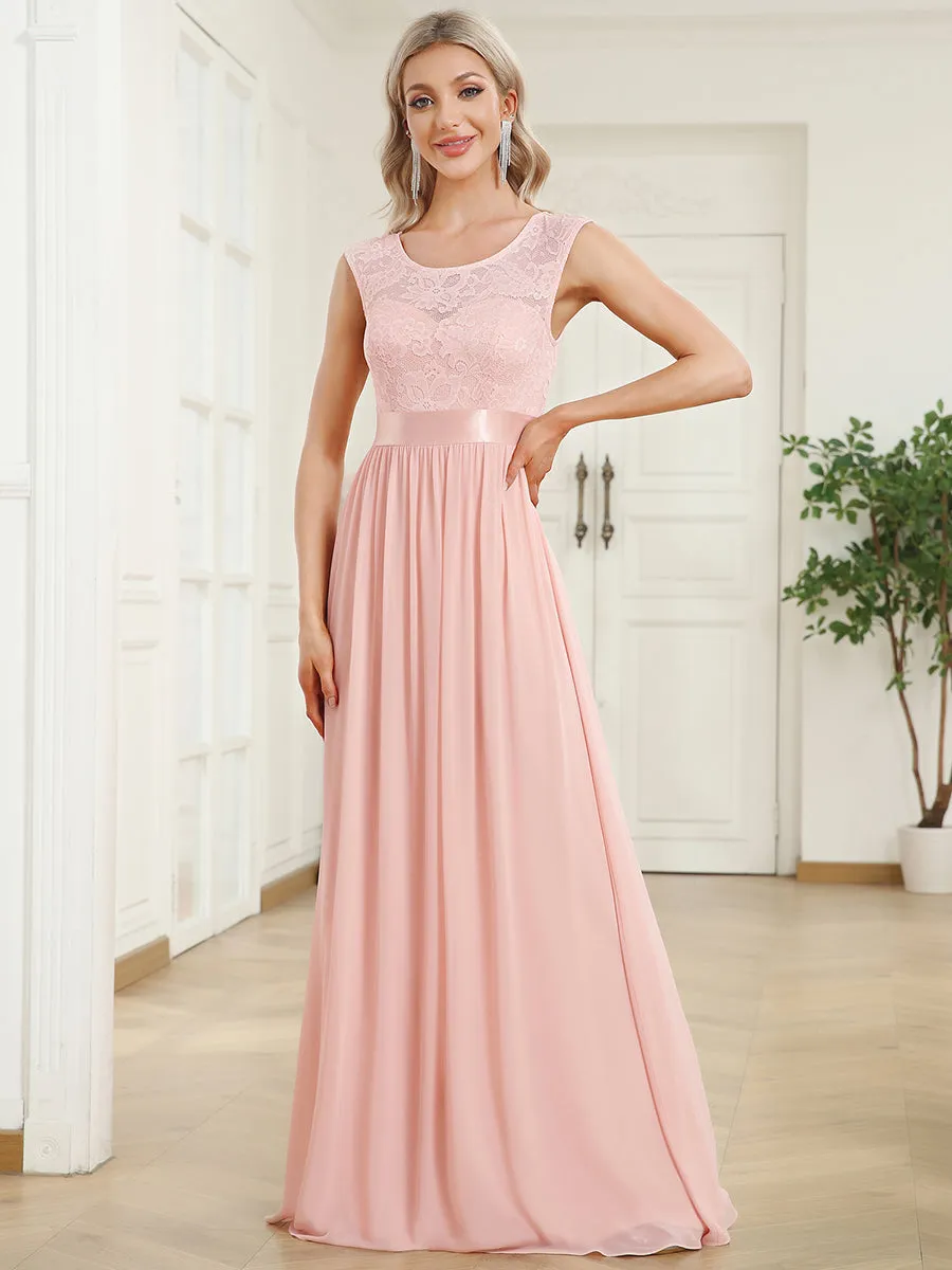 V Back Belted Lace & Chiffon Wholesale Bridesmaid Dresses
