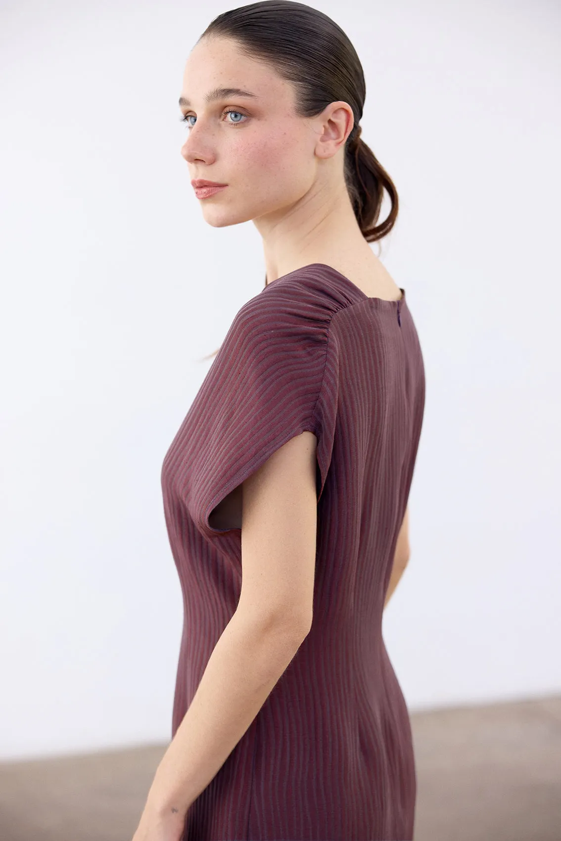 V-Neck Streaked Silk-Linen Long Dress - Mora
