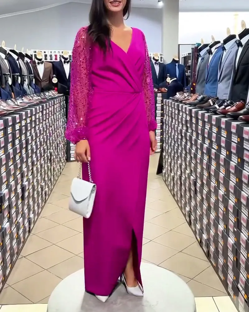 V-neck stylish sequin dress