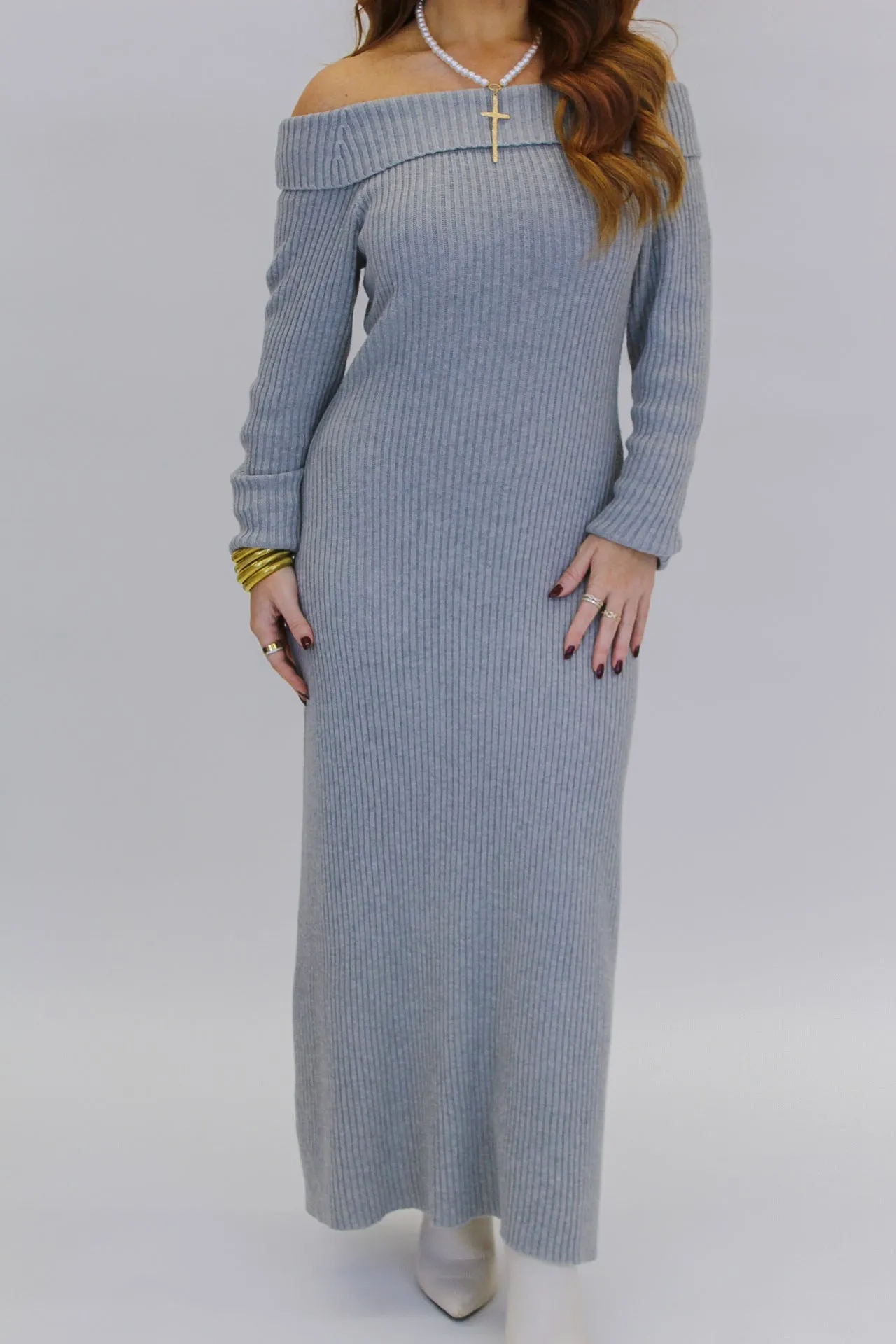 Victoria Off Shoulder Ribbed Sweater Dress