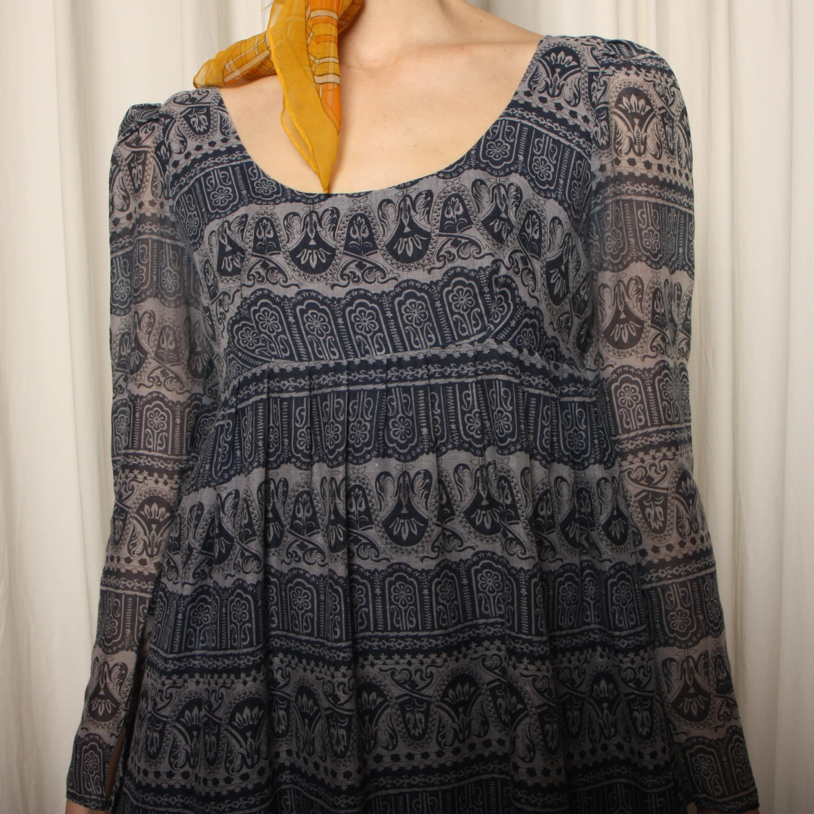 Vintage 60's Art Nouveau Voile Gauze Empire Dress