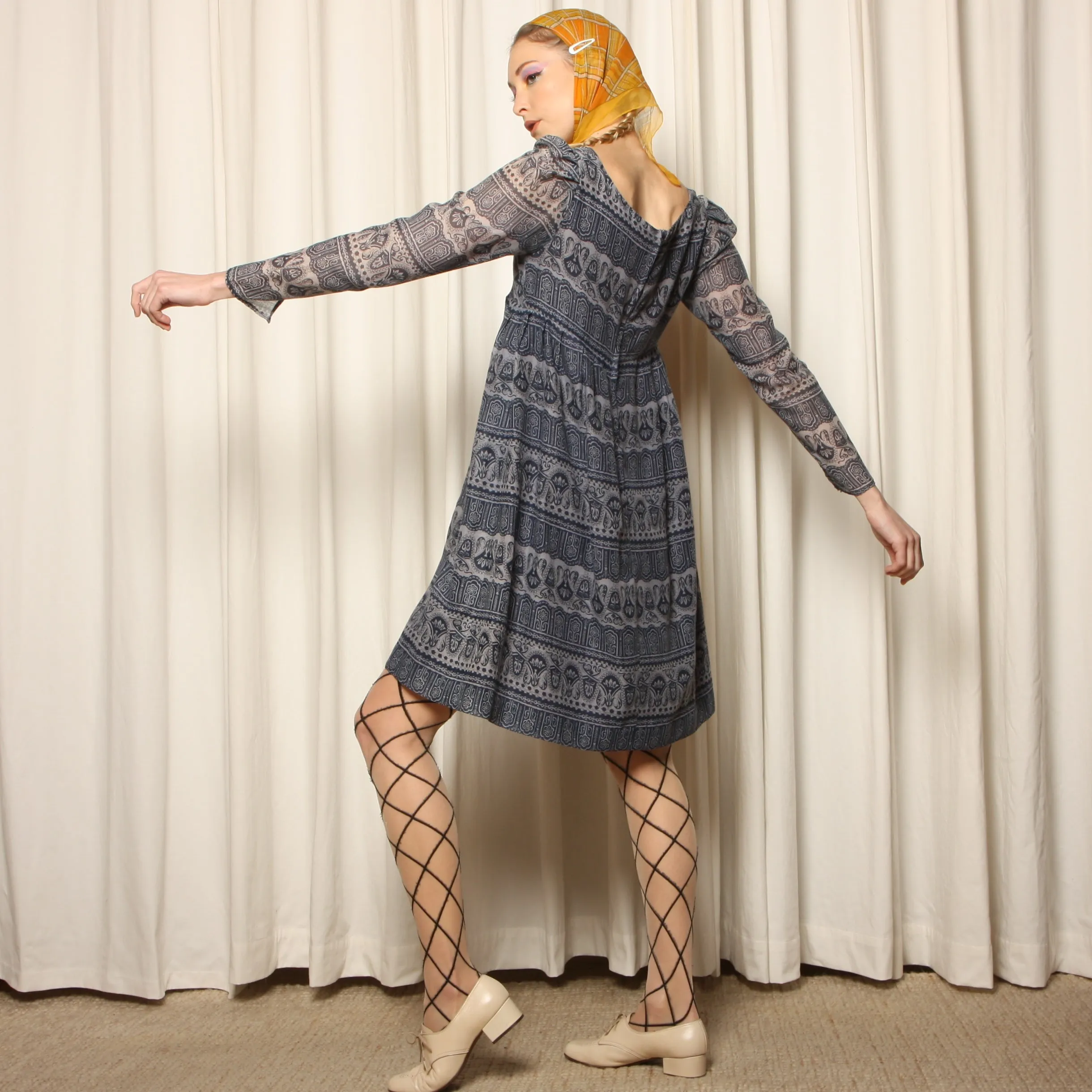 Vintage 60's Art Nouveau Voile Gauze Empire Dress