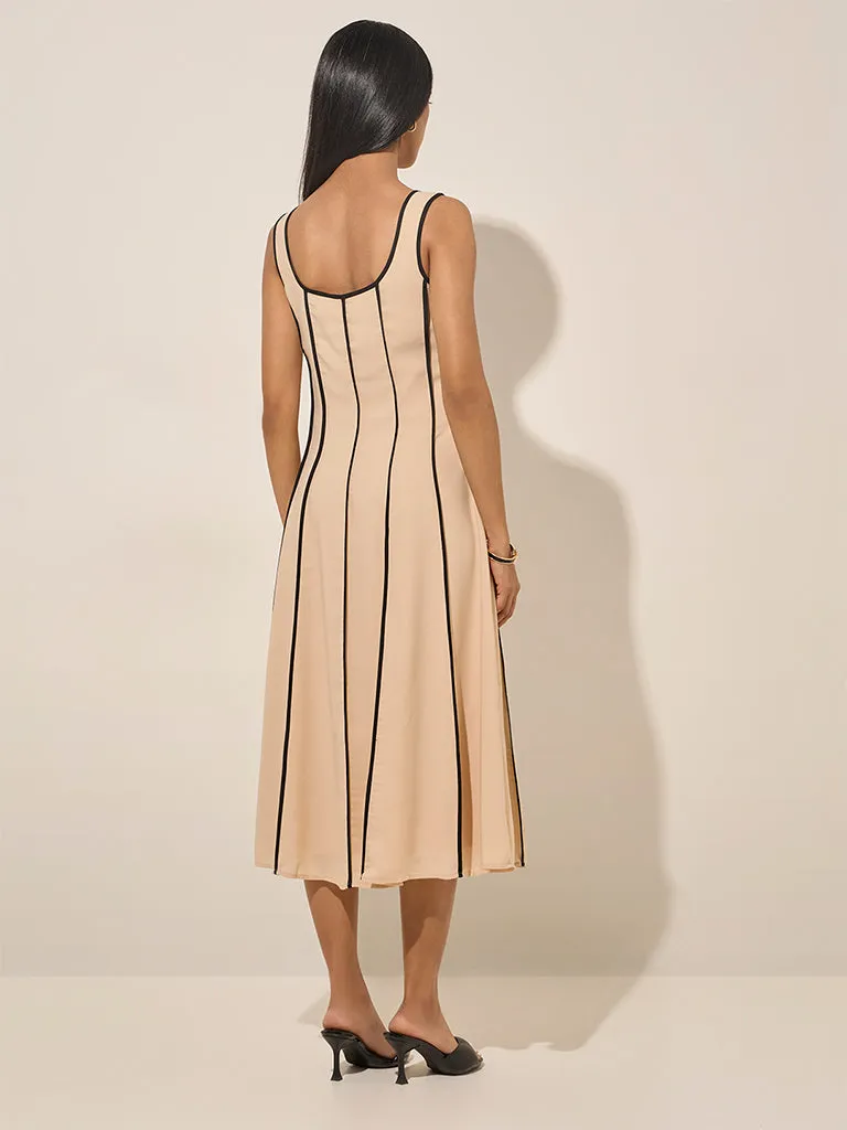 Wardrobe Beige Striped A-Line Dress