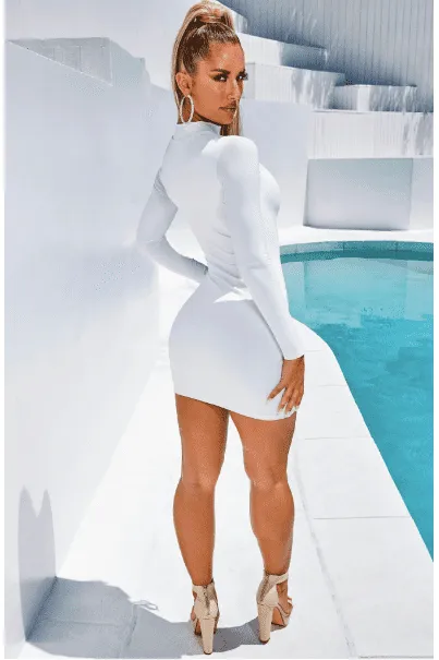 white round neck long sleeve slim dress