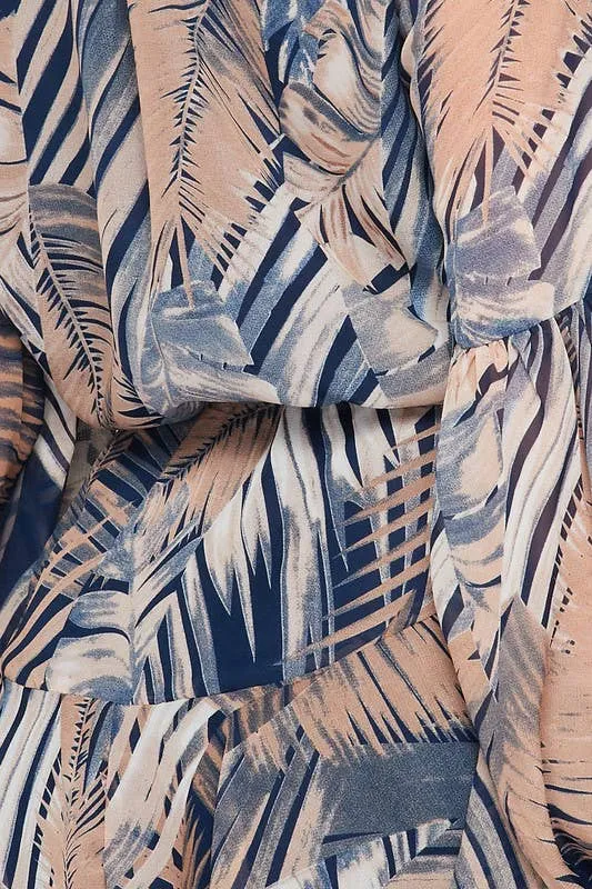 Women's Long Sleeved Palm Print Button Down flowy mini dress