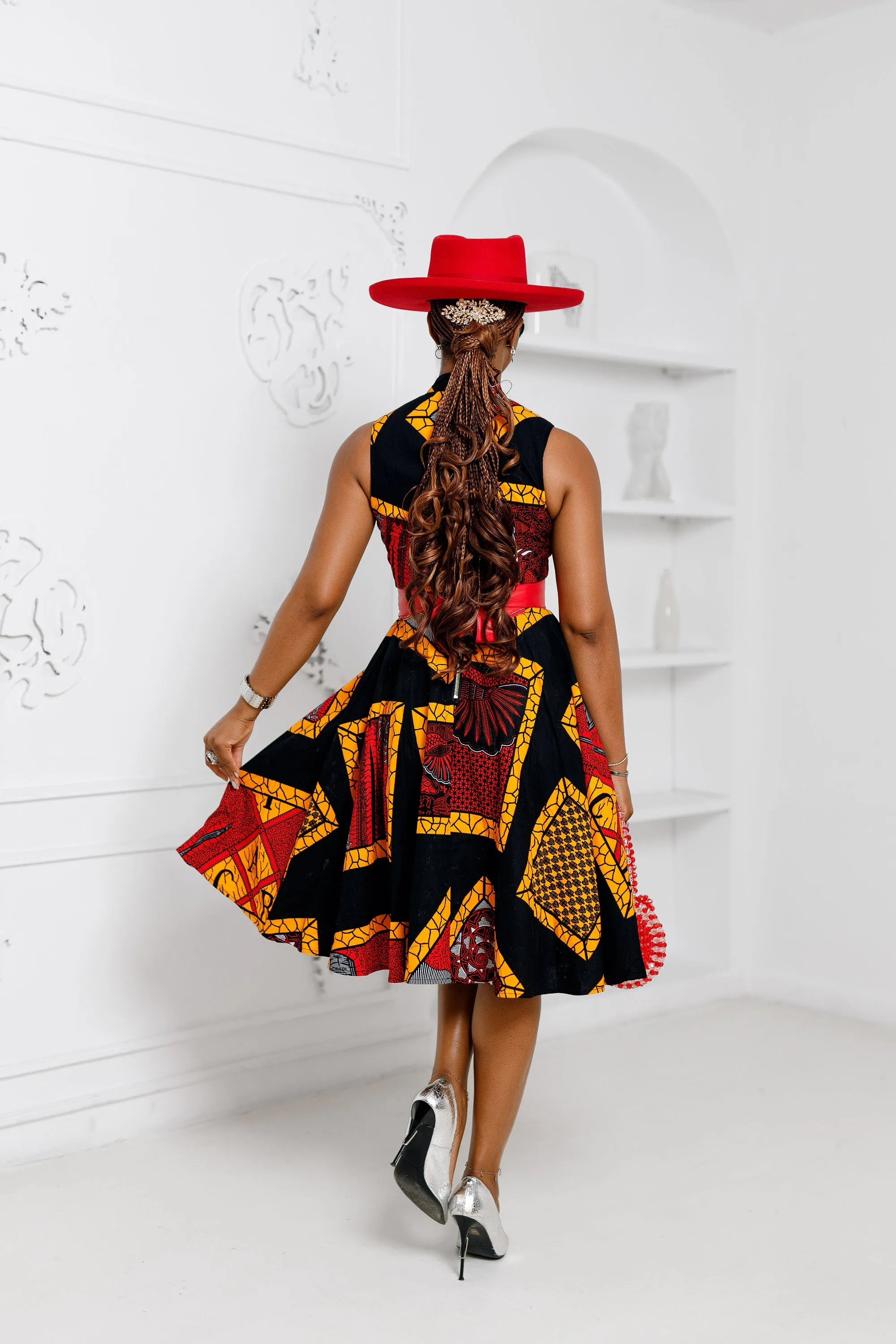ZURI AFRICAN PRINT HIGH NECK DRESS [BLACK]